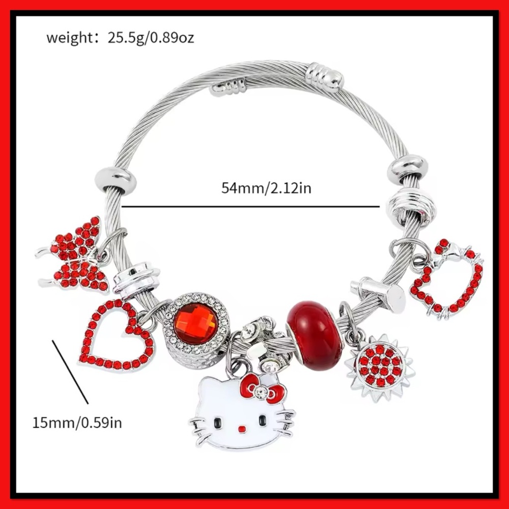 Hello Kitty Silver and Red Charm Bracelet